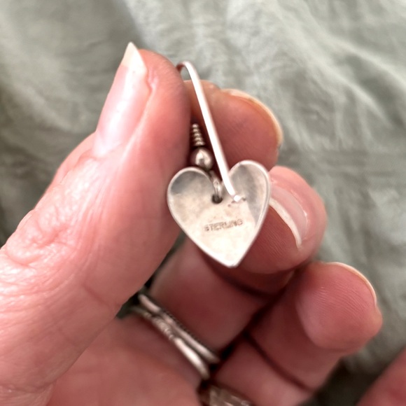 Dainty Sterling Silver Heart Dangle Earrings - Picture 5 of 5